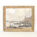 Dutch School, early 20th century, a Dutch city and harbour, indistinctly signed,
