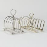 A silver six division toast rack, Birmingham 1950, 12cm long, together with another smaller,