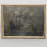 Continental School, 20th century, moonlit seascape, signed indistinctly, oil on canvas,
