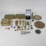 A collection of naval and military items, to include a pair of 9 carat gold and enamel cufflinks,