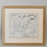 A 20th century hand coloured map of Huntingtonshire after Robert Morden, print,