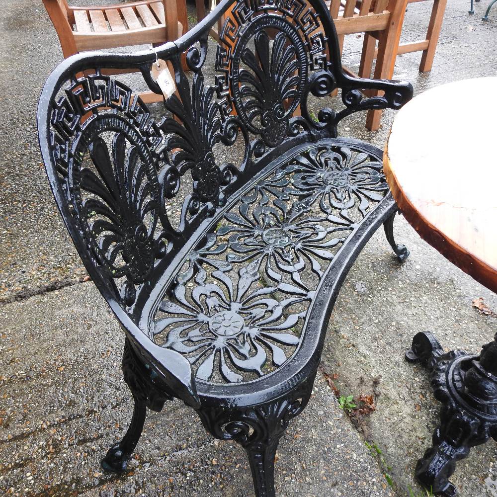 A black painted garden bench, 102cm, together with a pair of chairs, - Image 3 of 8