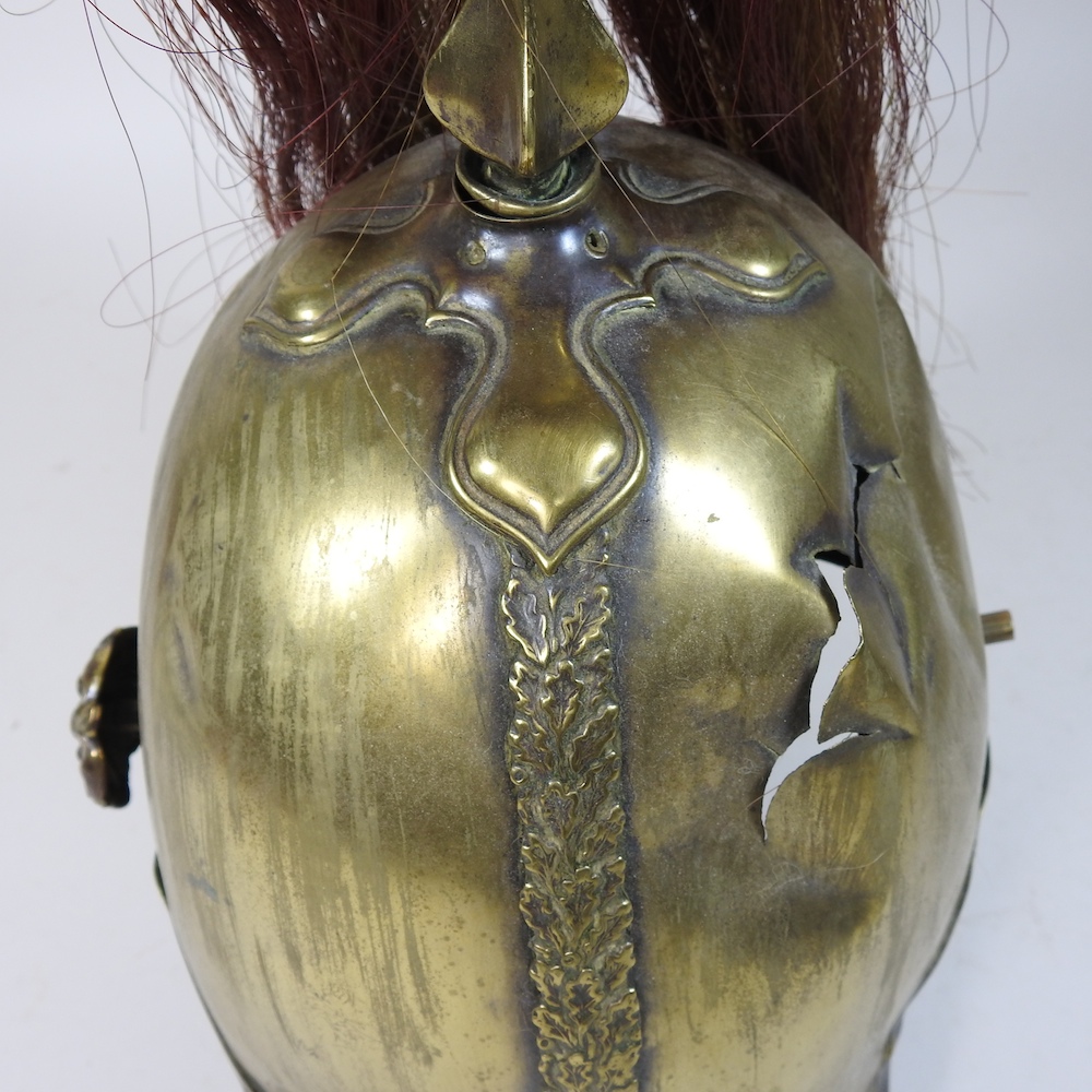 A Victorian 5th (Princess Charlotte of Wales's) Dragoon Guard's brass parade helmet, with plume, - Image 9 of 21