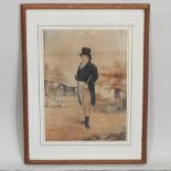 English School, early 19th century, a gentleman standing in a landscape, watercolour,