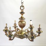 A 19th century gilt brass six branch chandelier,