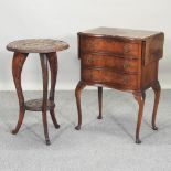 A 1920's walnut serpentine chest of drawers, 55cm, together with a carved Chinese occasional table,