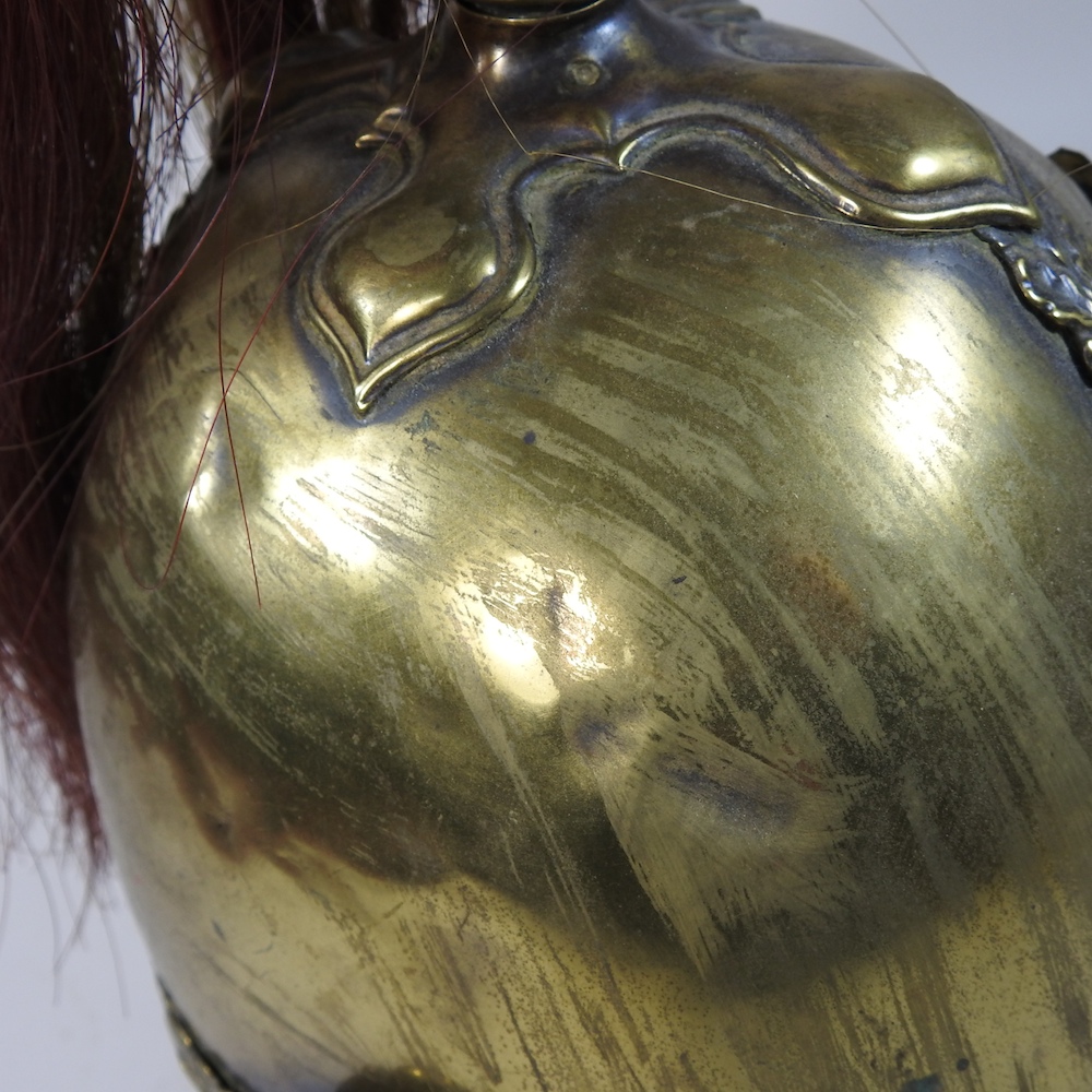 A Victorian 5th (Princess Charlotte of Wales's) Dragoon Guard's brass parade helmet, with plume, - Image 11 of 21