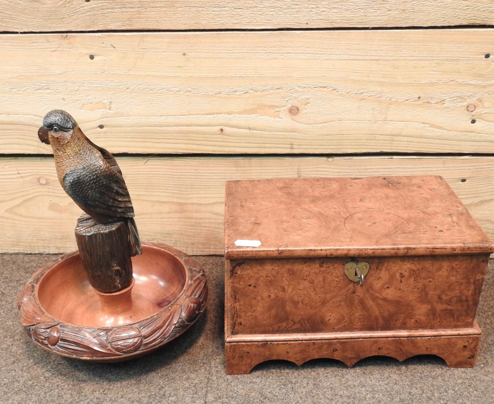 A burr walnut casket, together with a novelty nut cracker in the form of a parrot, - Image 3 of 8