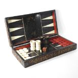 A 19th century backgammon box, 54cm,
