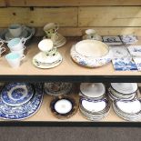 A collection of 18th century Delft blue and white tiles, together with a part tea service,