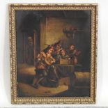 Dutch School, 19th century, musicians playing in a tavern interior, oil on white metal,