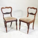 A set of four Victorian rosewood kidney back dining chairs,