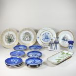 A collection of fourteen Royal Copenhagen blue and white porcelain Christmas plates,