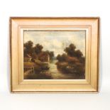 Charles Vickers, 19th century, river landscape with a water mill, signed, oil on canvas,