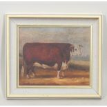 J Box, 20th century, a prize bull, signed oil on canvas, laid on board,