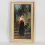 Maud Goodman, 1860-1938, a young lady with a goat in a landscape, signed, oil on canvas,