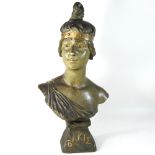 A late 19th century French painted terracotta portrait bust of Bakie,