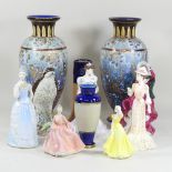 A collection of Coalport ladies, together with a pair of Royal Doulton vases, 33cm high,