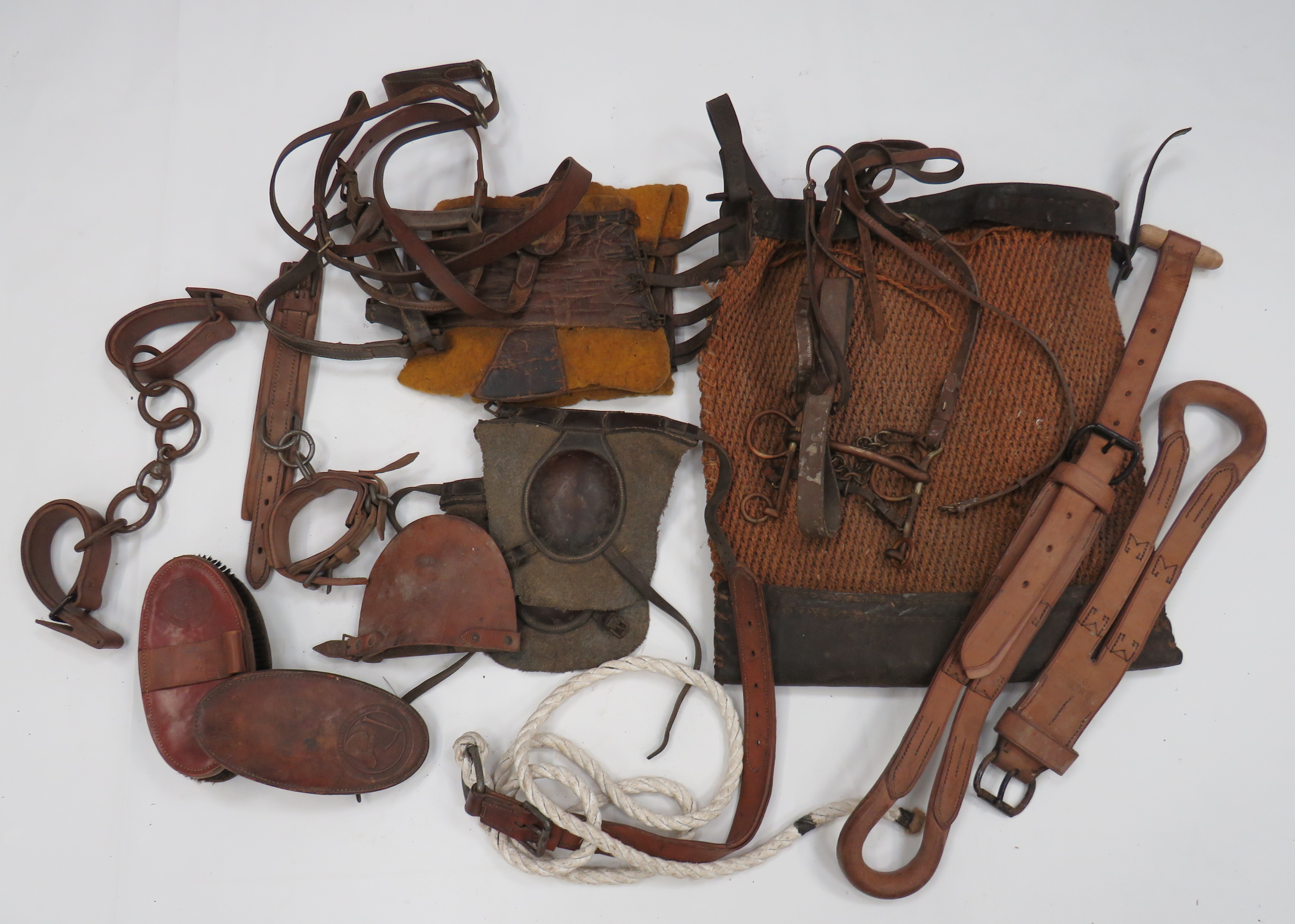 Selection of Horse and Mule Equipment including 2 x leather and steel leg shackles ... Pair of