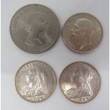 British Half Crowns 1894 & 1928. Three coins comprising; Queen Victoria 1894 (2 examples)...