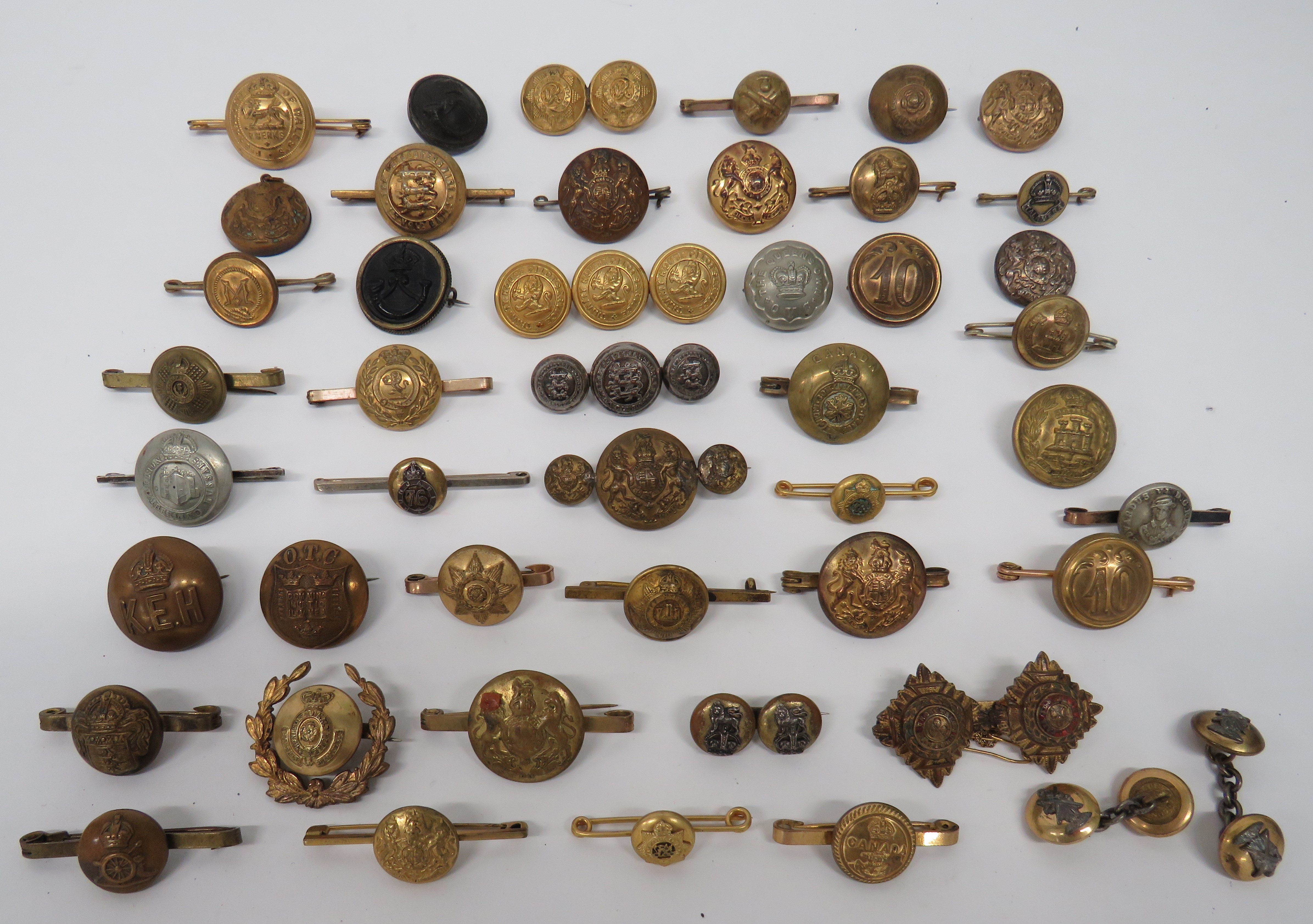 Selection of Button Sweetheart Lapel Badges various brooch fittings applied to regimental buttons.