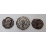 Three Silver Roman Coins consisting Gratian AD 367-383 . Reverse with Victory .... Julian II AD