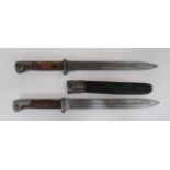Two Imperial German Seitengewehr M1884/98 Bayonets 10 inch, single edged blades. Wide fullers. Forte