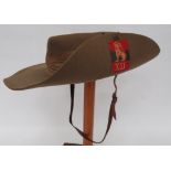 1942 Dated 12th Army Slouch Hat khaki, felt, wide brim bush hat. The left brim turned up with