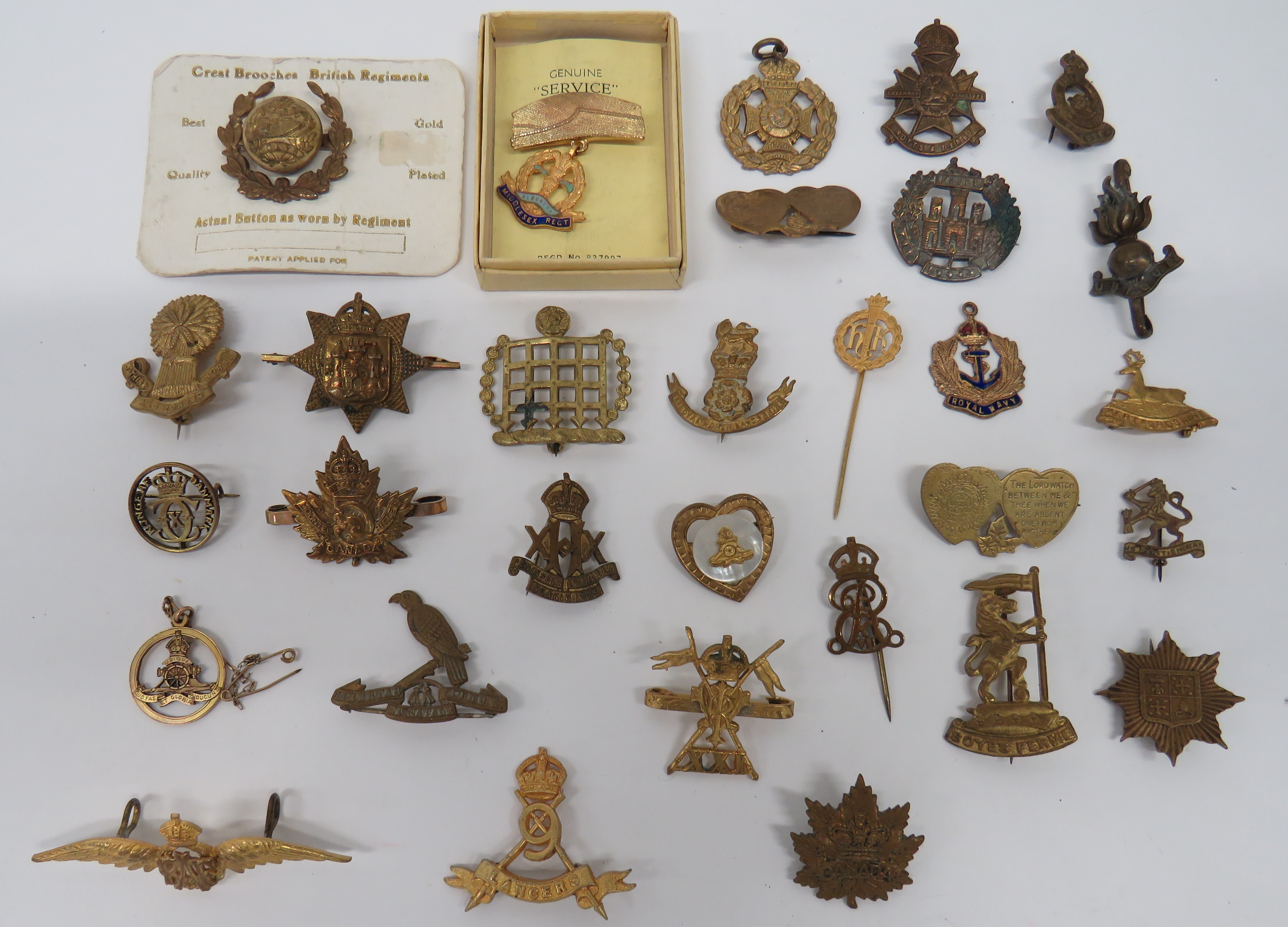 Various Selection of Military Sweetheart Lapel Badges gilt badges include Lothian and Border