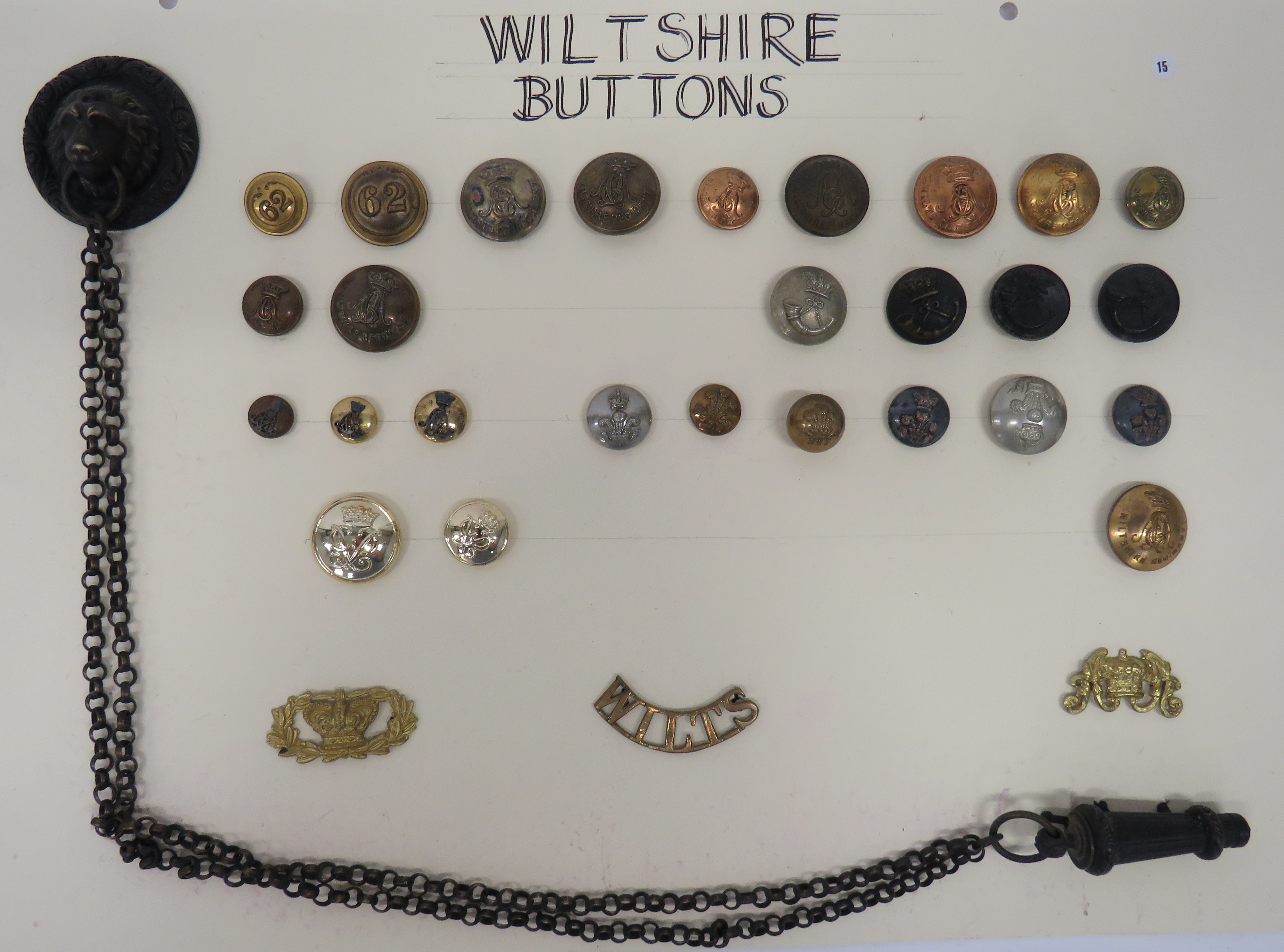 Small Selection of Wiltshire Regiment Buttons including small size gilt 62nd ... Large size gilt