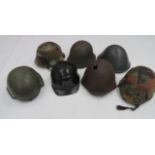 Selection of Various Helmets including East German steel helmet complete with liner ... Post war,