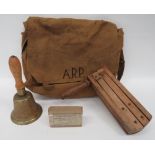 Selection of Various WW2 ARP Items consisting large canvas haversack. The flap stamped ‚'ARP‚'.