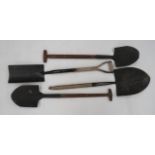 Four Various Issue Shovels steel heads with wooden handles. One dated 1943. Some wear. 4 items.