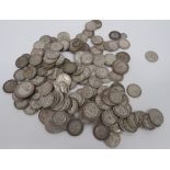 British Silver Coins. A selection including: Pre 1920 silver shillings (appox 120)... Plus pre