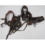 Small Selection of Heavy Horse Leather consisting pair of leather eye flaps with brass plaques.