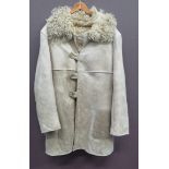 Swedish Cold Weather Coat soft white leather/suede, single breasted, long coat secured by four