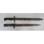 Two Imperial German Ersatz Bayonets consisting 12 1/2 inch blade example. Narrow fuller. Two piece
