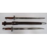 Two British P1907 SMLE Bayonets 17 1/4 inch, single edged blades with narrow fuller. Forte to one by