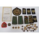 Small Selection of Various Rank Badges including bullion embroidery, QC Guards RSM arm badge on dark