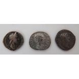 Three Silver Roman Coins consisting Hadrian AD 117-138. Reverse with reclining figure ... Julia-