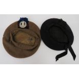 Two Various Scottish Hats consisting khaki woollen Tam O Shanter with khaki top pom pom. Tartan