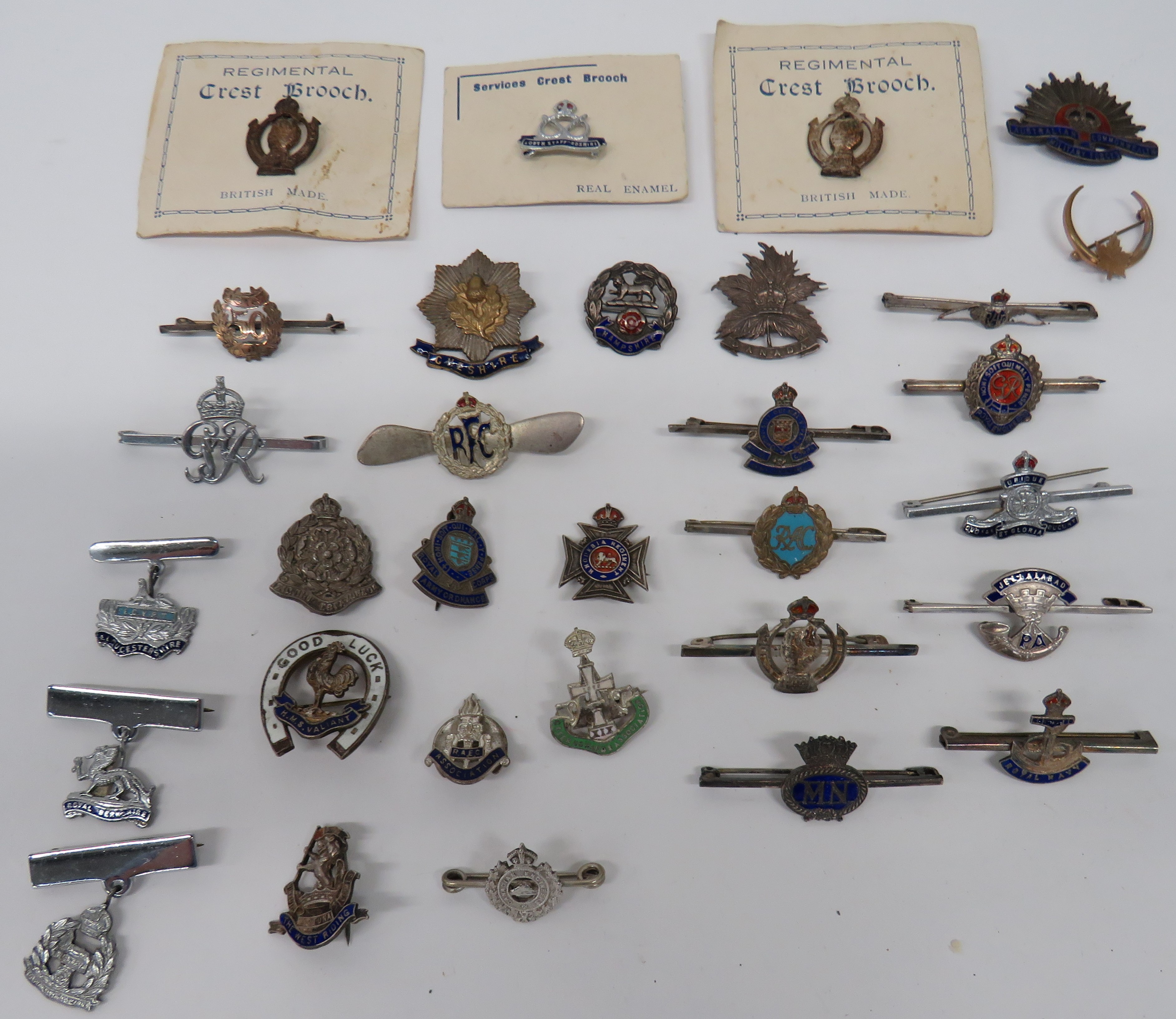Selection of Various Military Sweetheart Badges including silvered KC Canada ... KC silvered and