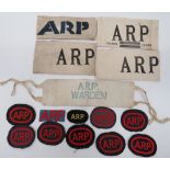 5 ARP (Air Raid Precautions) WW2 period arm bands and 10 breast badges. ARP/WARDEN ... ARP/SECTION