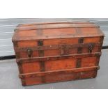 Vintage Wooden Dome Top Steamer Trunk wooden, dome top trunk with steel edging and banding. Lower