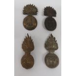 Four Various Fusilier Busby Grenade Badges consisting plated Royal Dublin Fusiliers (steel lugs) ...