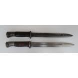 Two Imperial German Seitengewehr M84/98 Bayonets 9 3/4 inch, single edged blades. Large fullers.