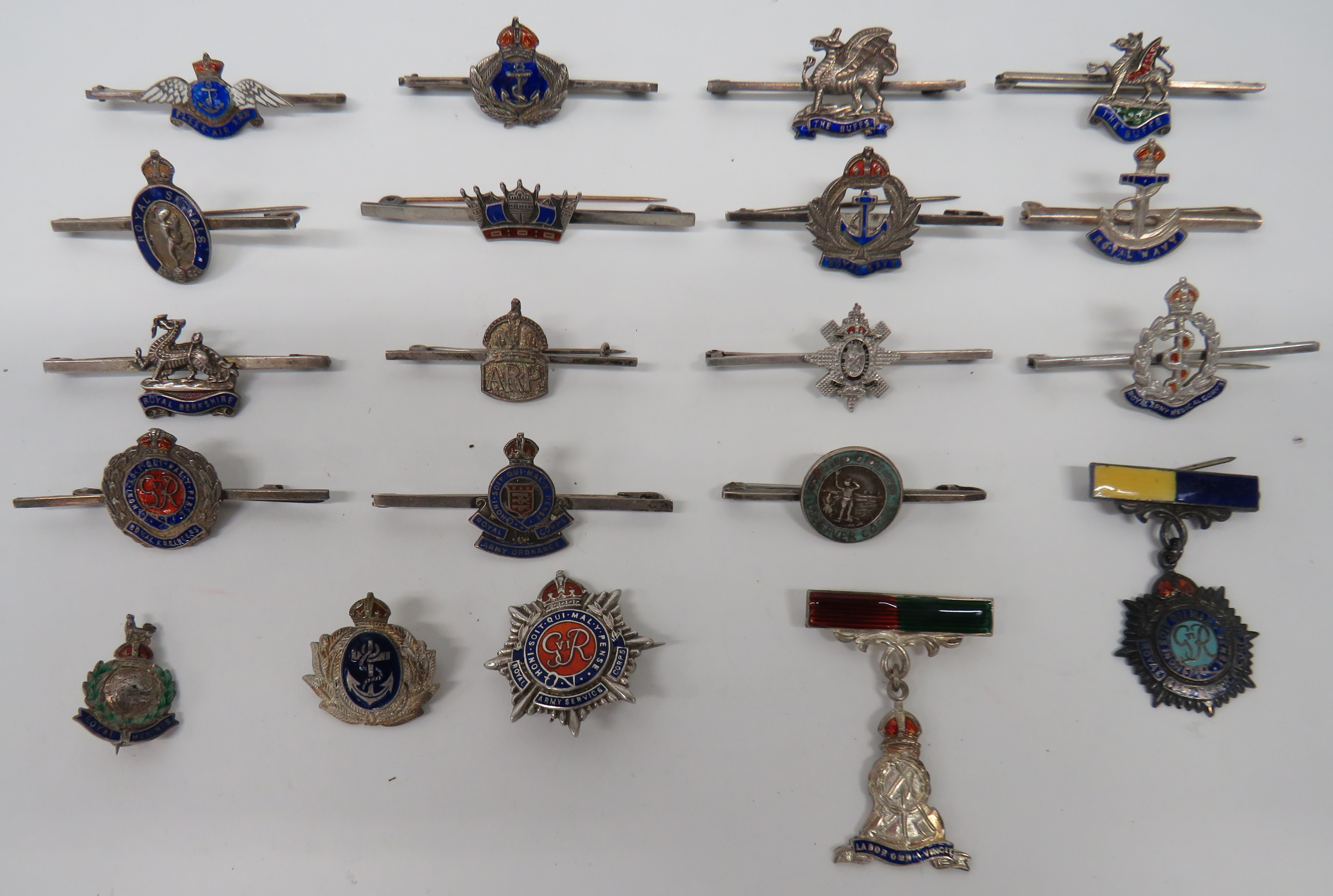 Varied Selection of Military Silver Sweetheart Lapel Badges silver and enamel include Royal