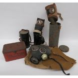 Selection of Various Respirators including civilian example dated 1942, complete in tubular tin