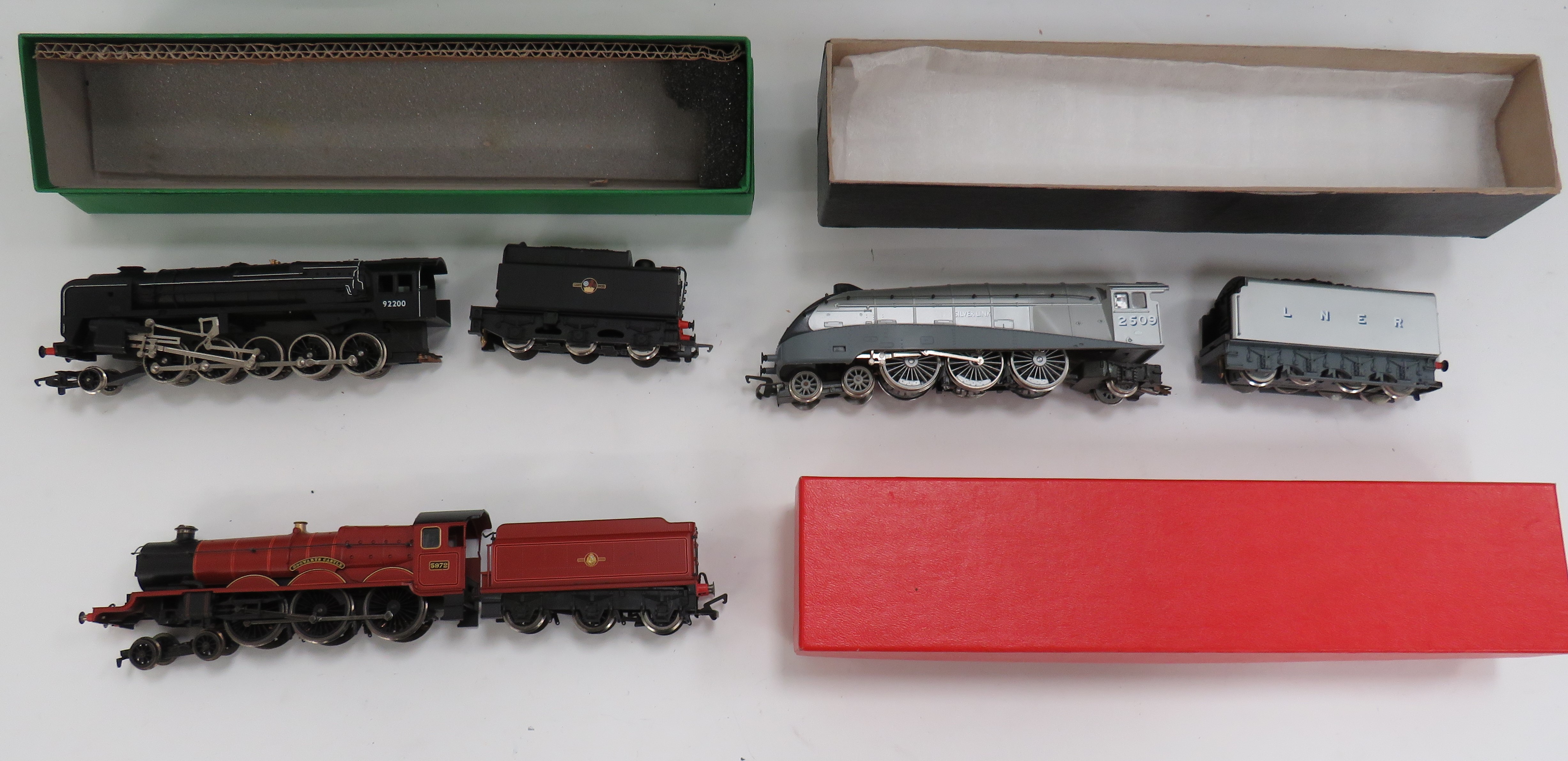 Three Various Trains by Hornby consisting Hogwarts Castle 5972 with tender by Hornby ... LNER Silver