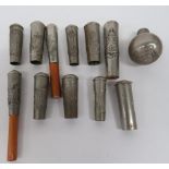 Twelve Various OTC Swagger Stick Tops white metal, thimble top examples include KC Bradfield College
